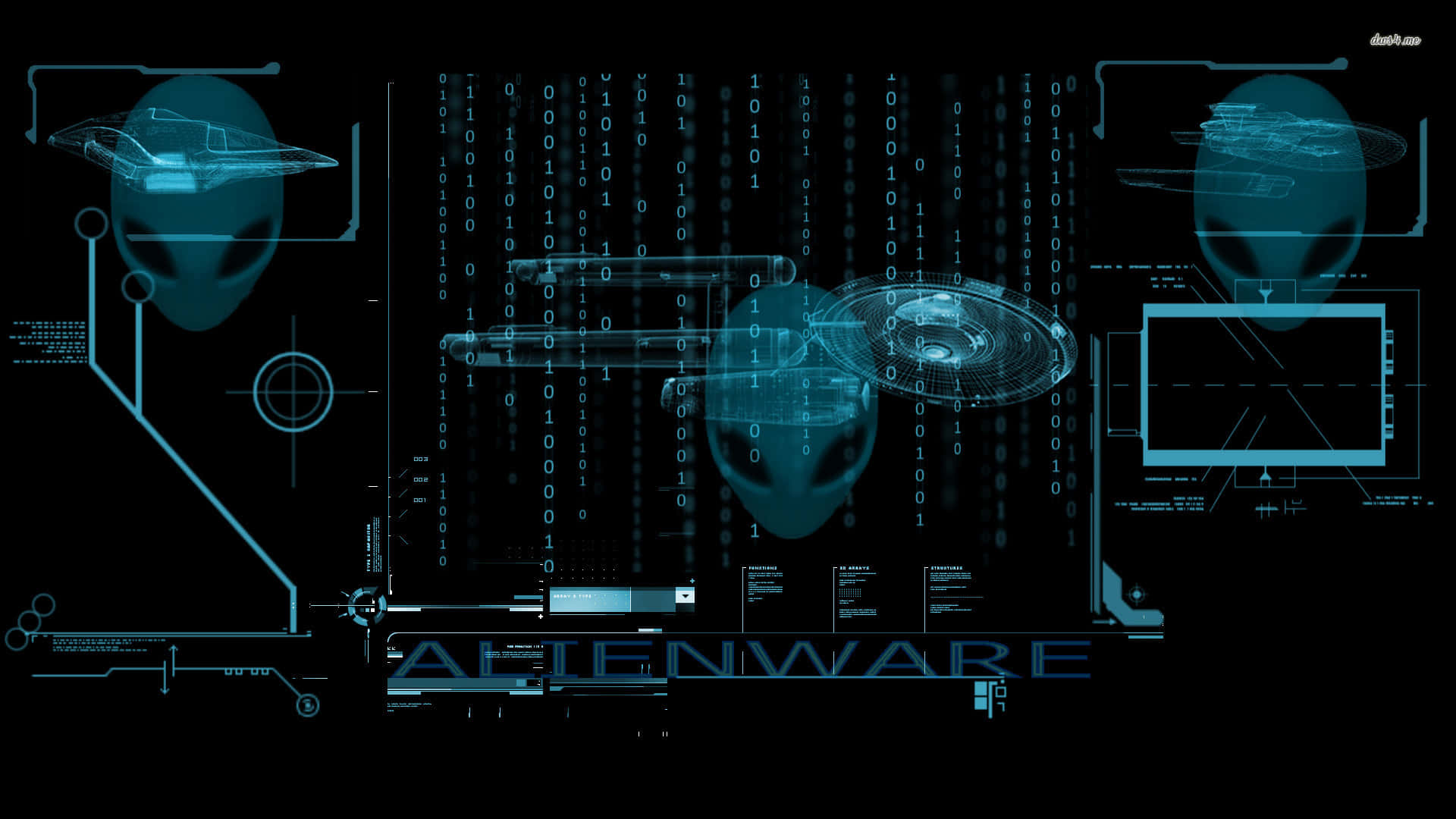Alienware, blueprint style, futuristic blue holographic interface, Full HD Desktop Wallpaper