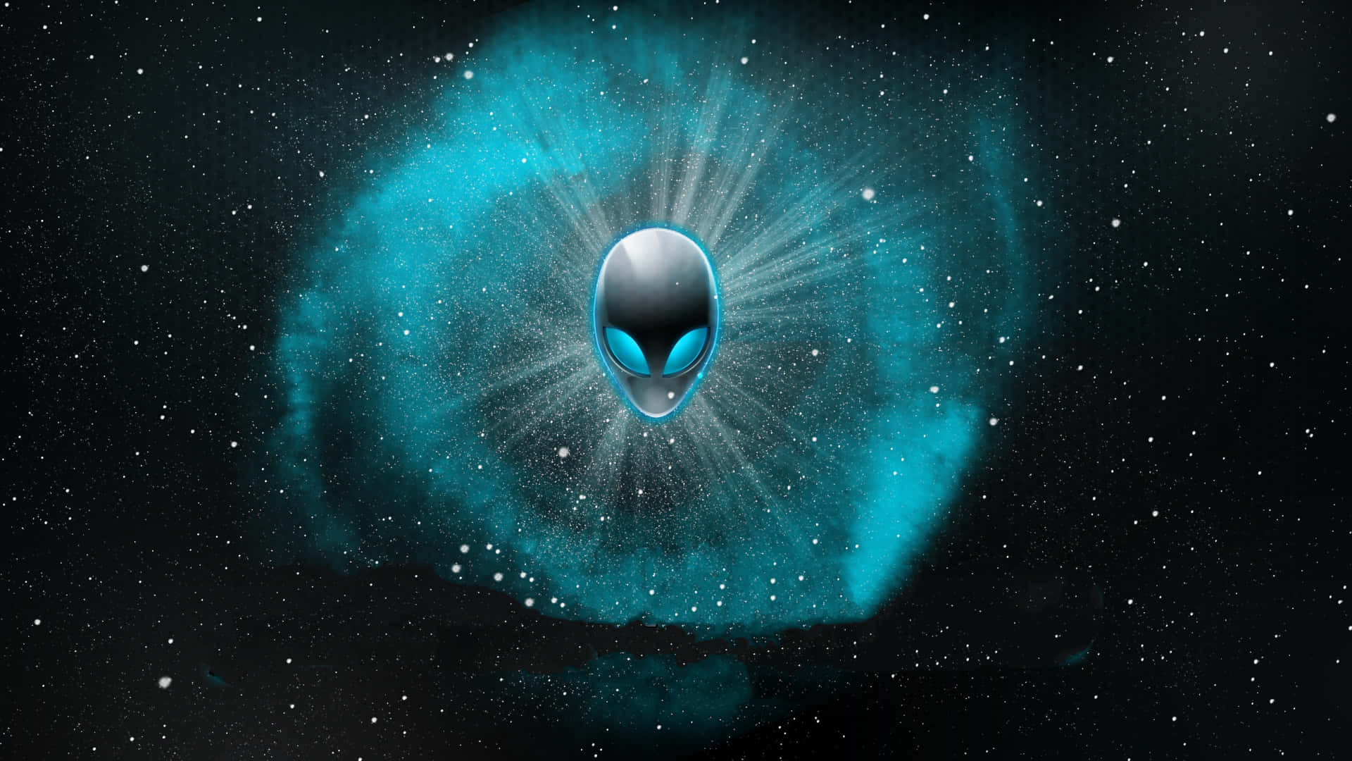 Alienware Logo, cosmic backdrop, turquoise nebula, Full HD Desktop Wallpaper