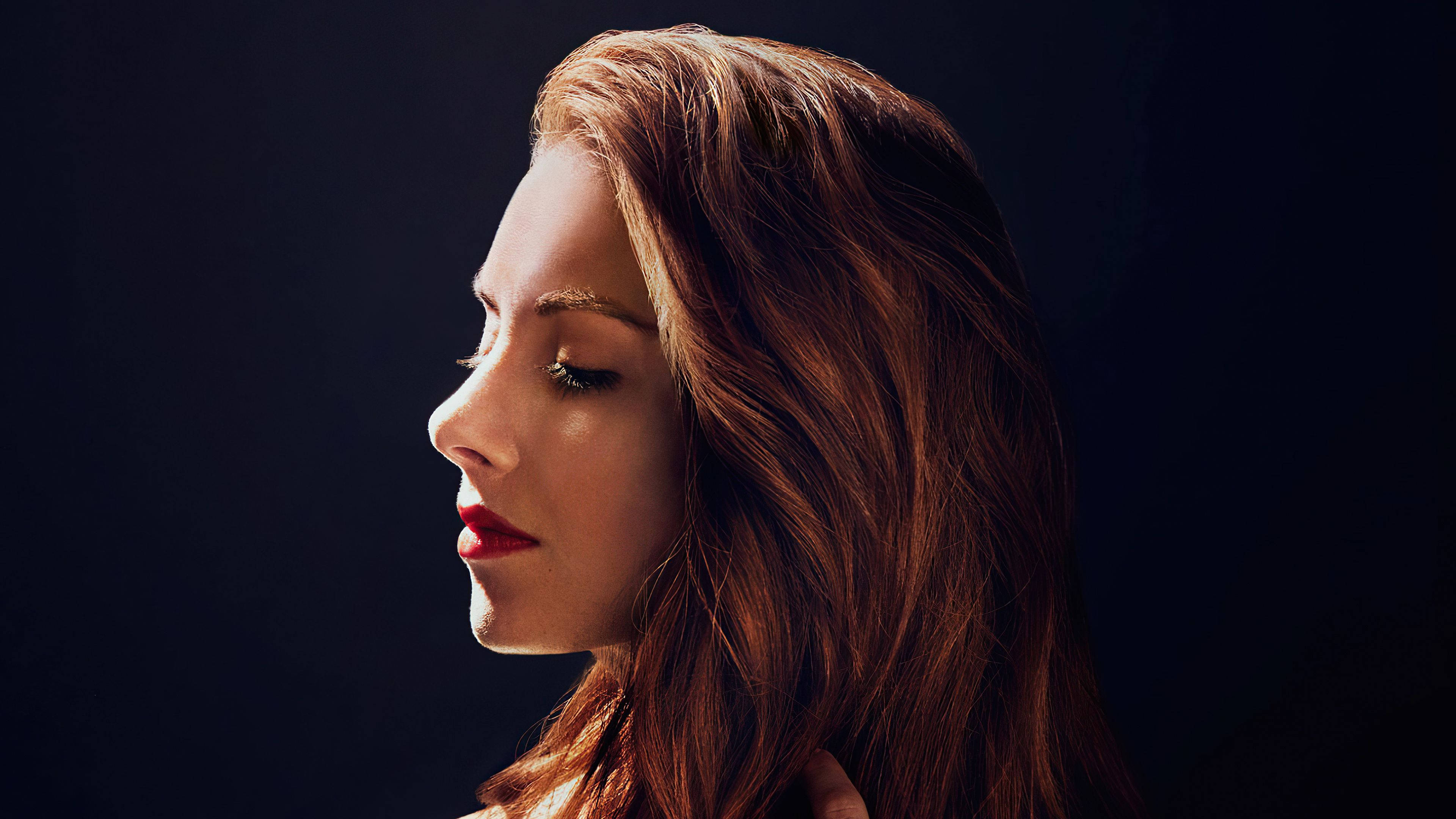 Alison Brie, red hair, red lips, 4K Desktop Wallpaper