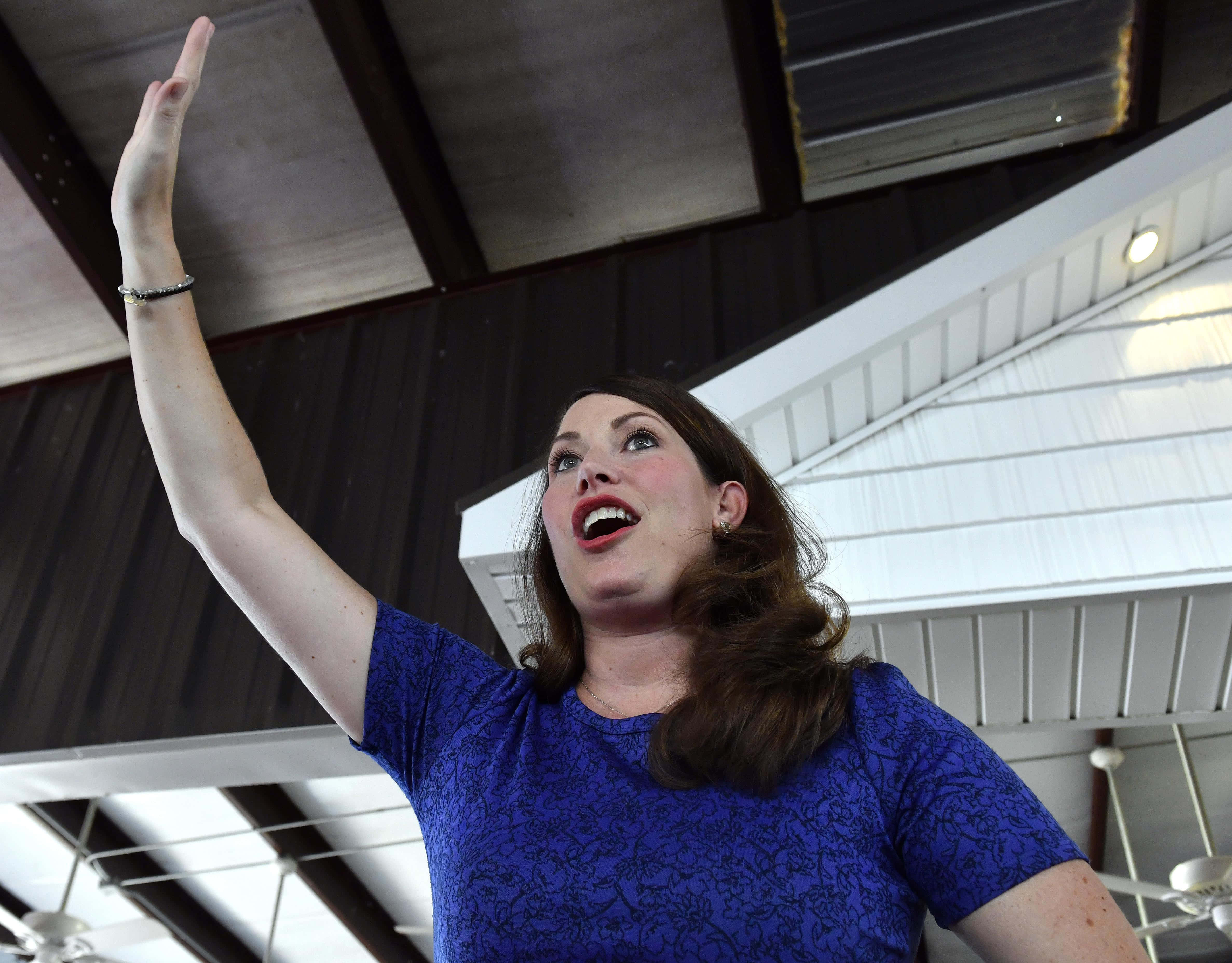 Alison Lundergan Grimes, blue patterned shirt, high ceiling, 4K Desktop Wallpaper