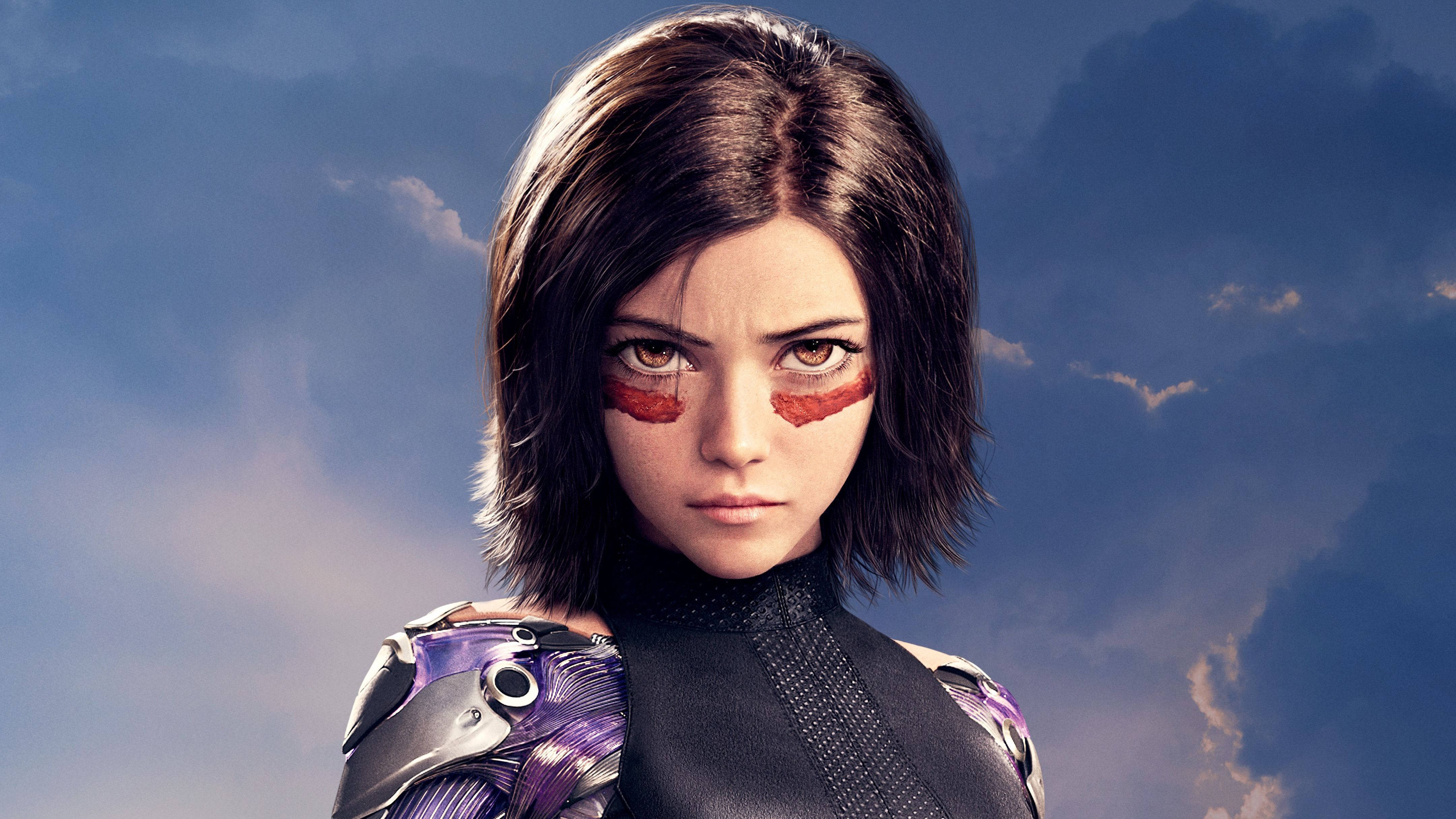 Alita Battle Angel, cybernetic eyes, purple armor, 4K Desktop Wallpaper