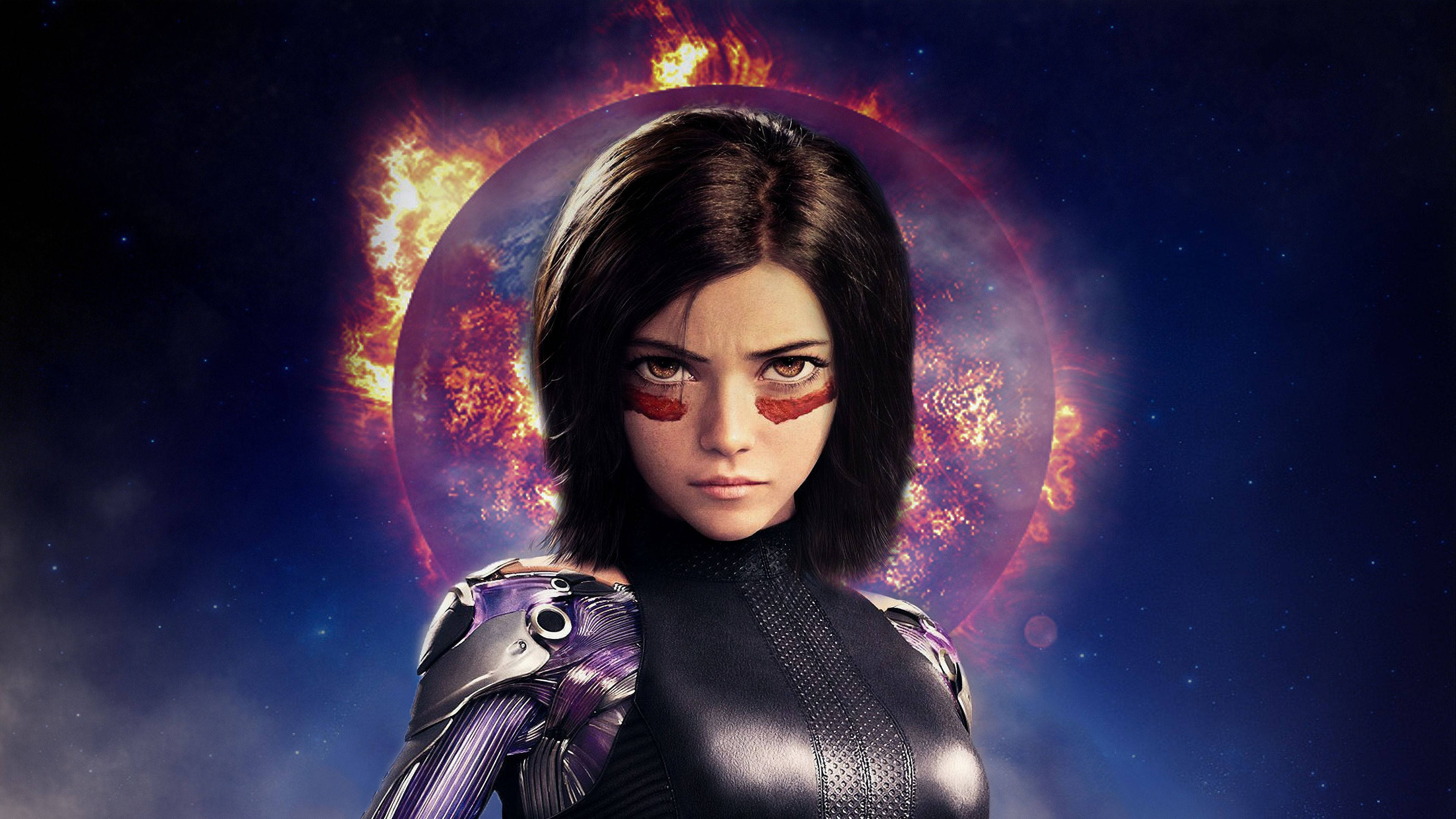Alita Battle, futuristic armor, fiery planet, 4K Desktop Wallpaper