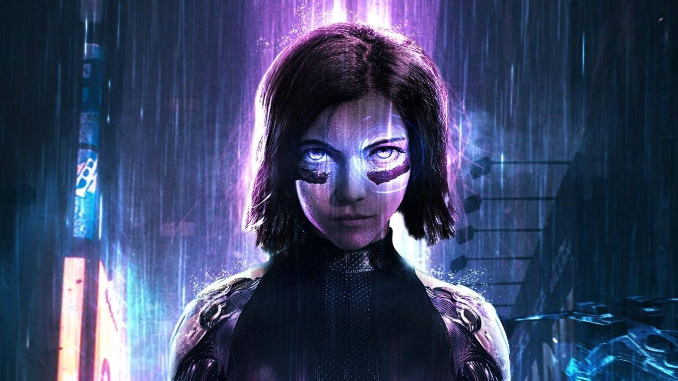 Alita Battle Angel, cyberpunk woman, glowing eyes, HD Desktop Wallpaper
