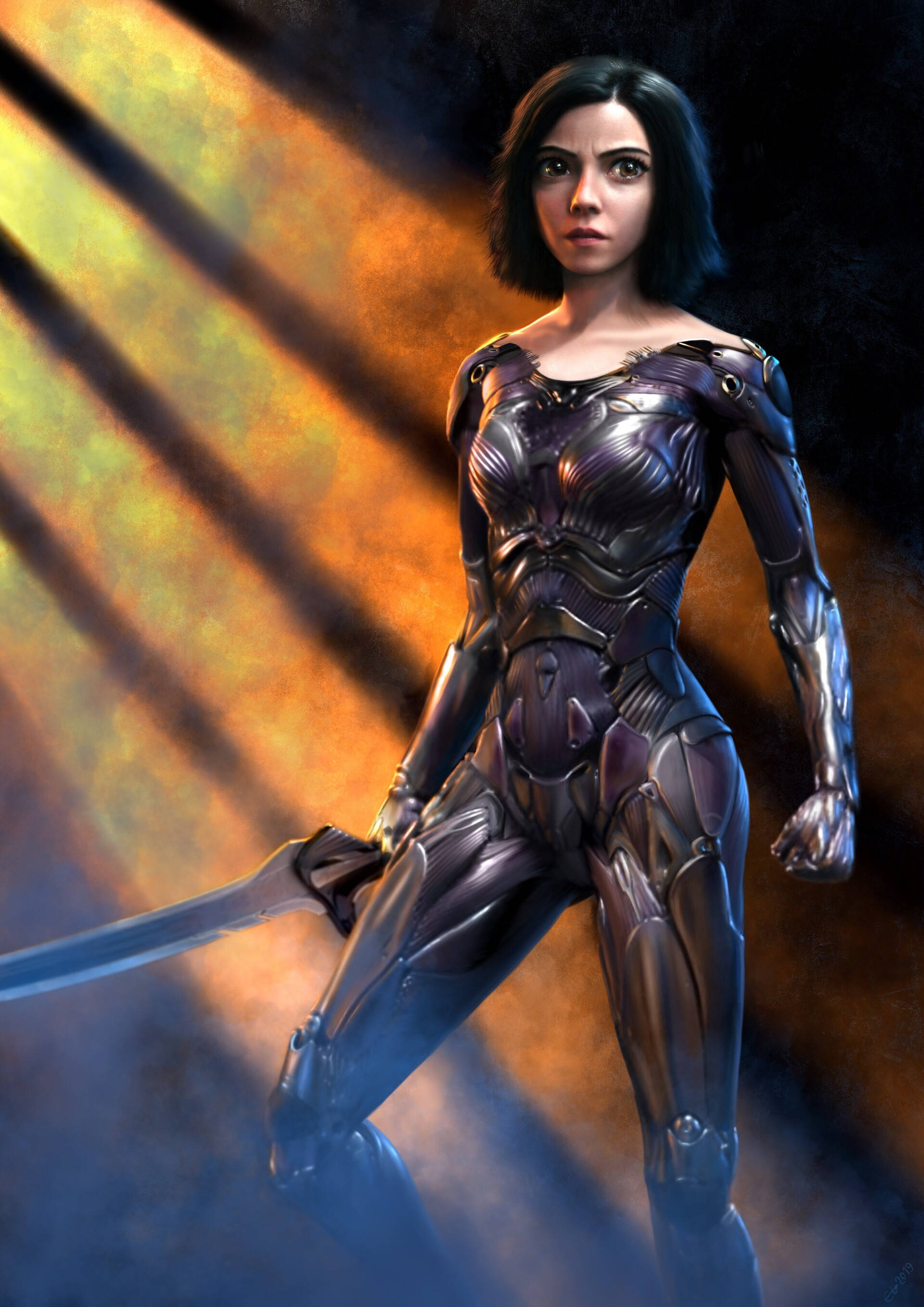 Alita Battle Angel, cyborg body, purple armor, 2K Phone Wallpaper