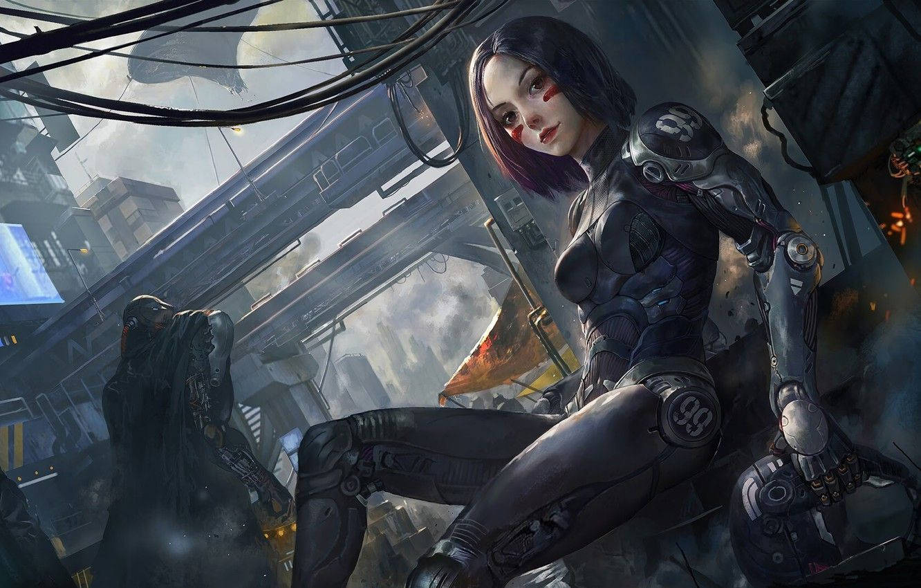 Alita, cyborg, neon lights, HD Desktop Wallpaper