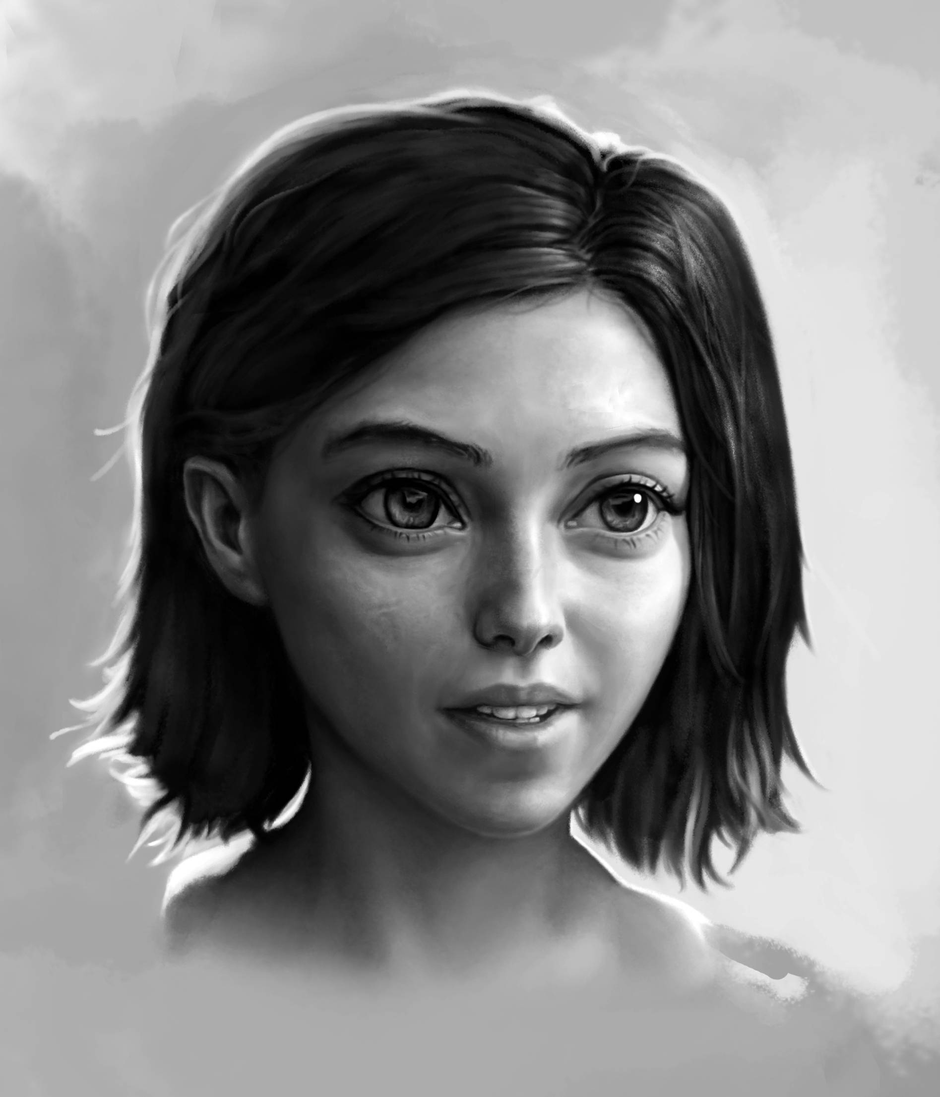 Alita Battle Angel, face sketch, grayscale digital portrait, Full HD Phone Wallpaper