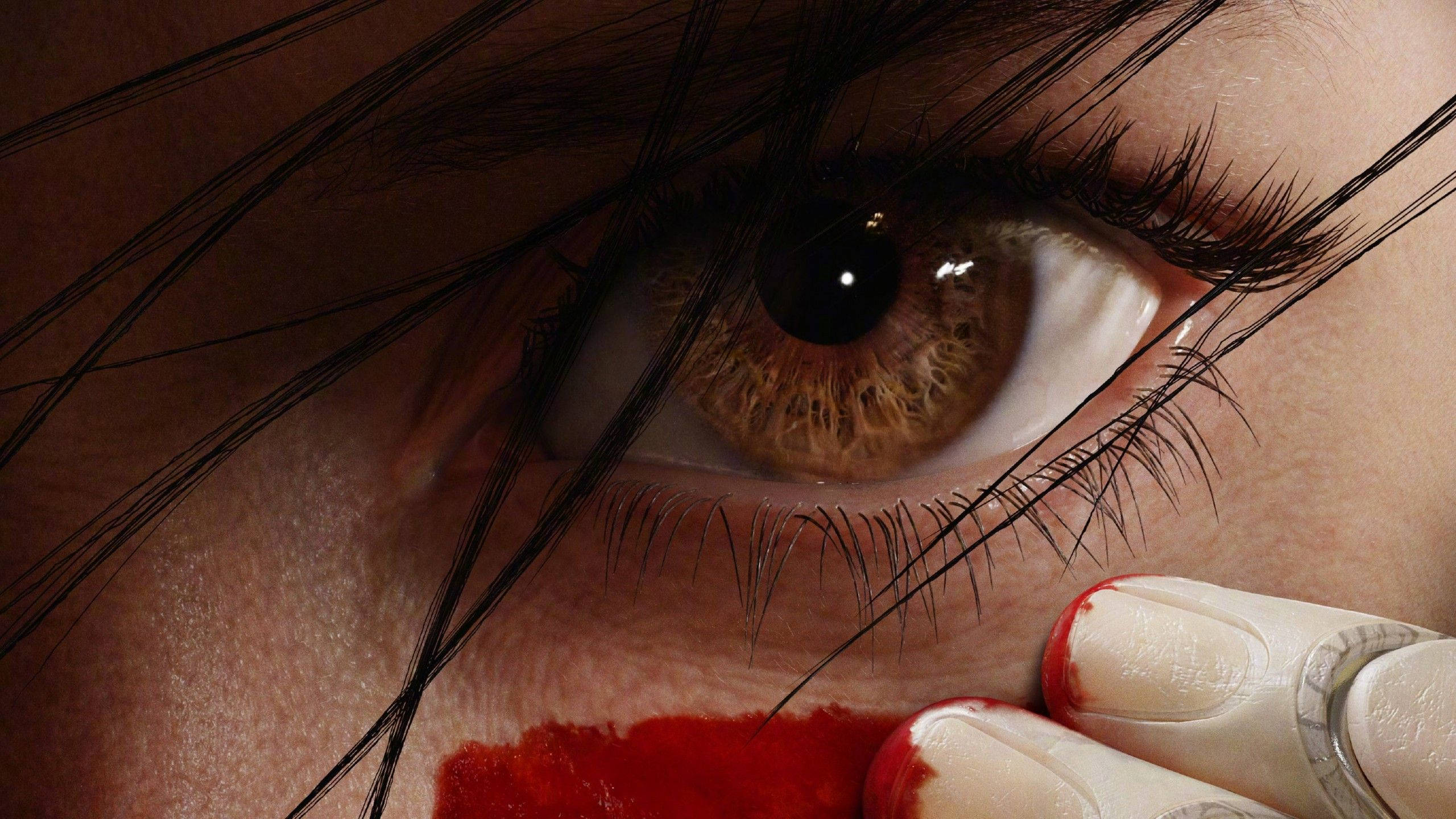 Alita, blood, eye, 2K Desktop Wallpaper