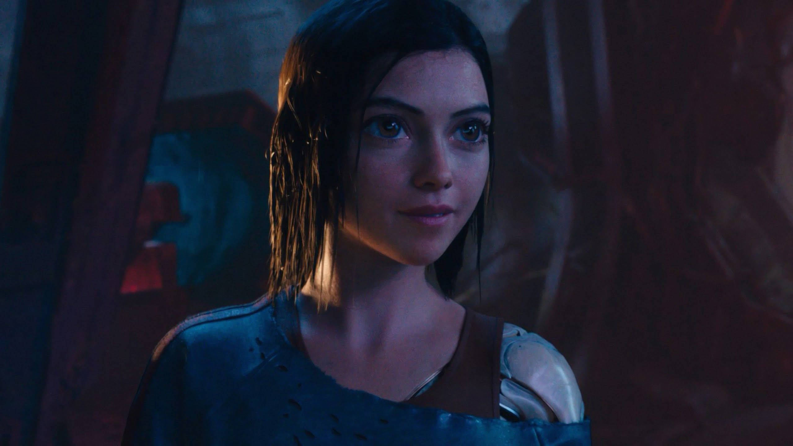 Alita, wet look, mechanical arm, 2K Desktop Wallpaper