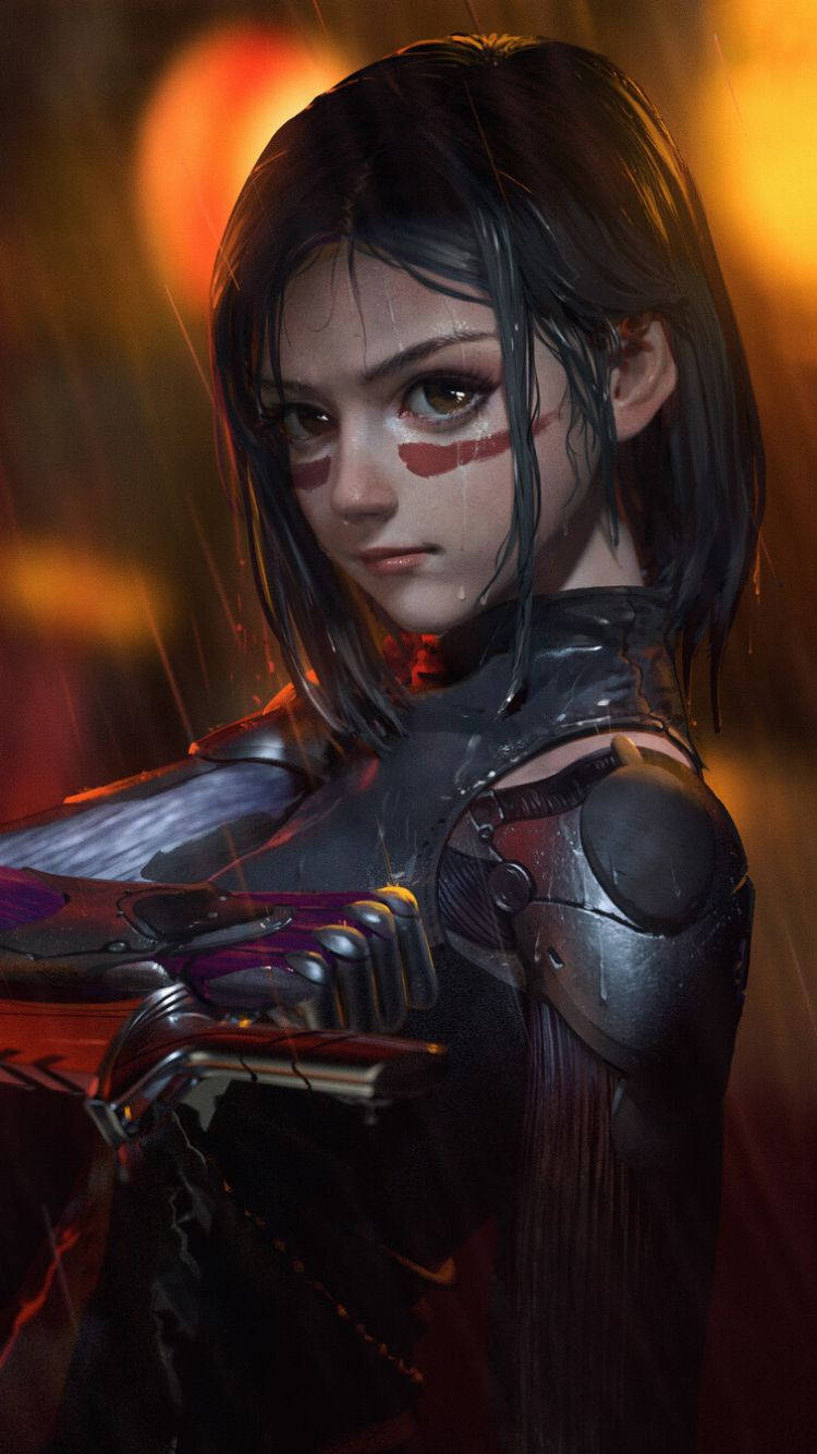 Alita, rain, cyberpunk anime girl, HD Phone Wallpaper