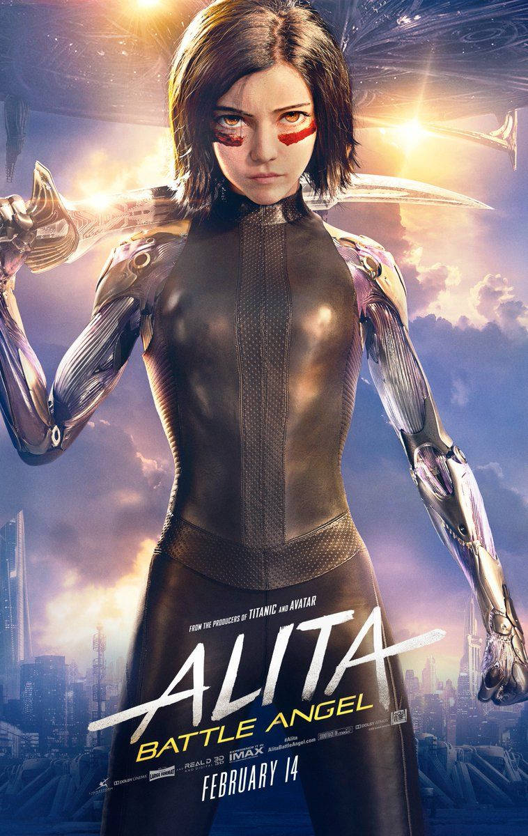 Alita, official film poster, red eye markings, SD Phone Wallpaper