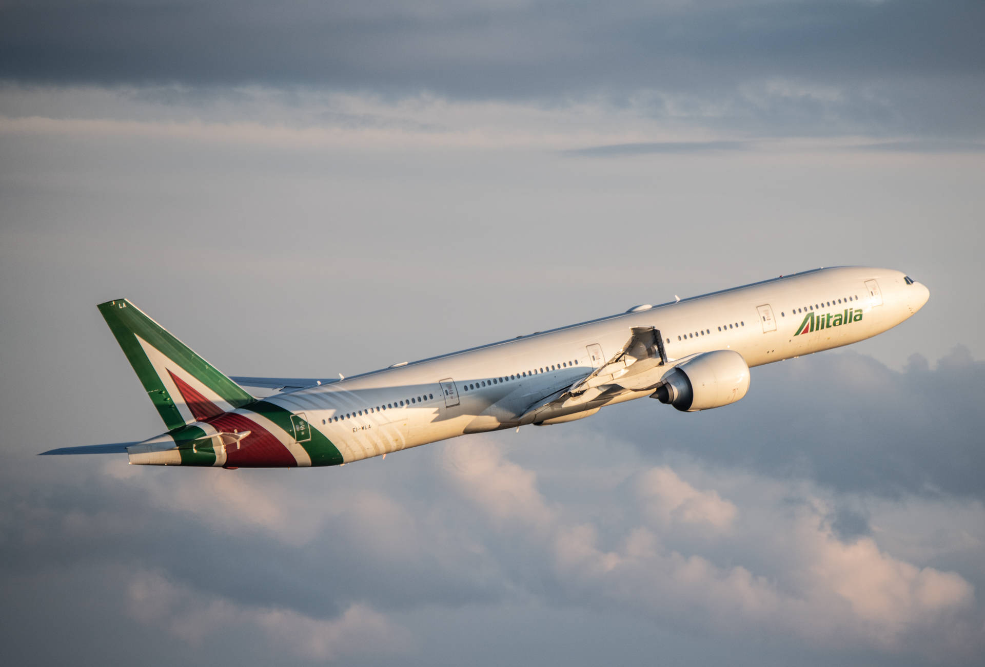 Alitalia, airplane, fluffy clouds, Full HD Desktop Wallpaper