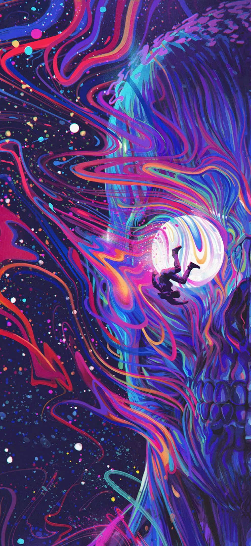 cosmic tunnel, swirling neon colors, starry space, Full HD Phone Wallpaper