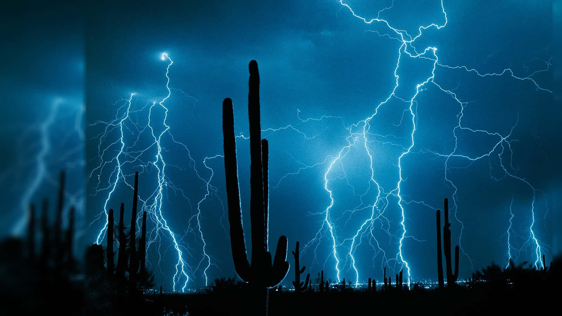 Alive, lightning strike, saguaro cacti, Full HD Desktop Wallpaper