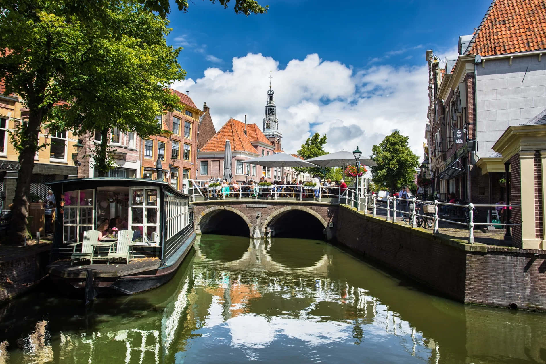 Alkmaar, canal, stone bridge, HD Desktop Wallpaper