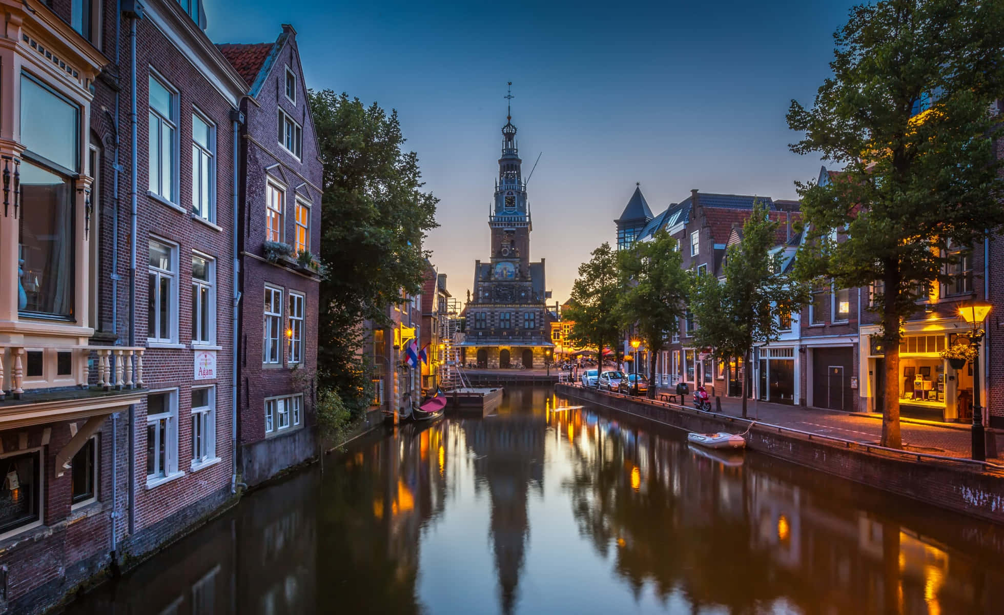 Alkmaar, canal, evening view, Full HD Desktop Wallpaper