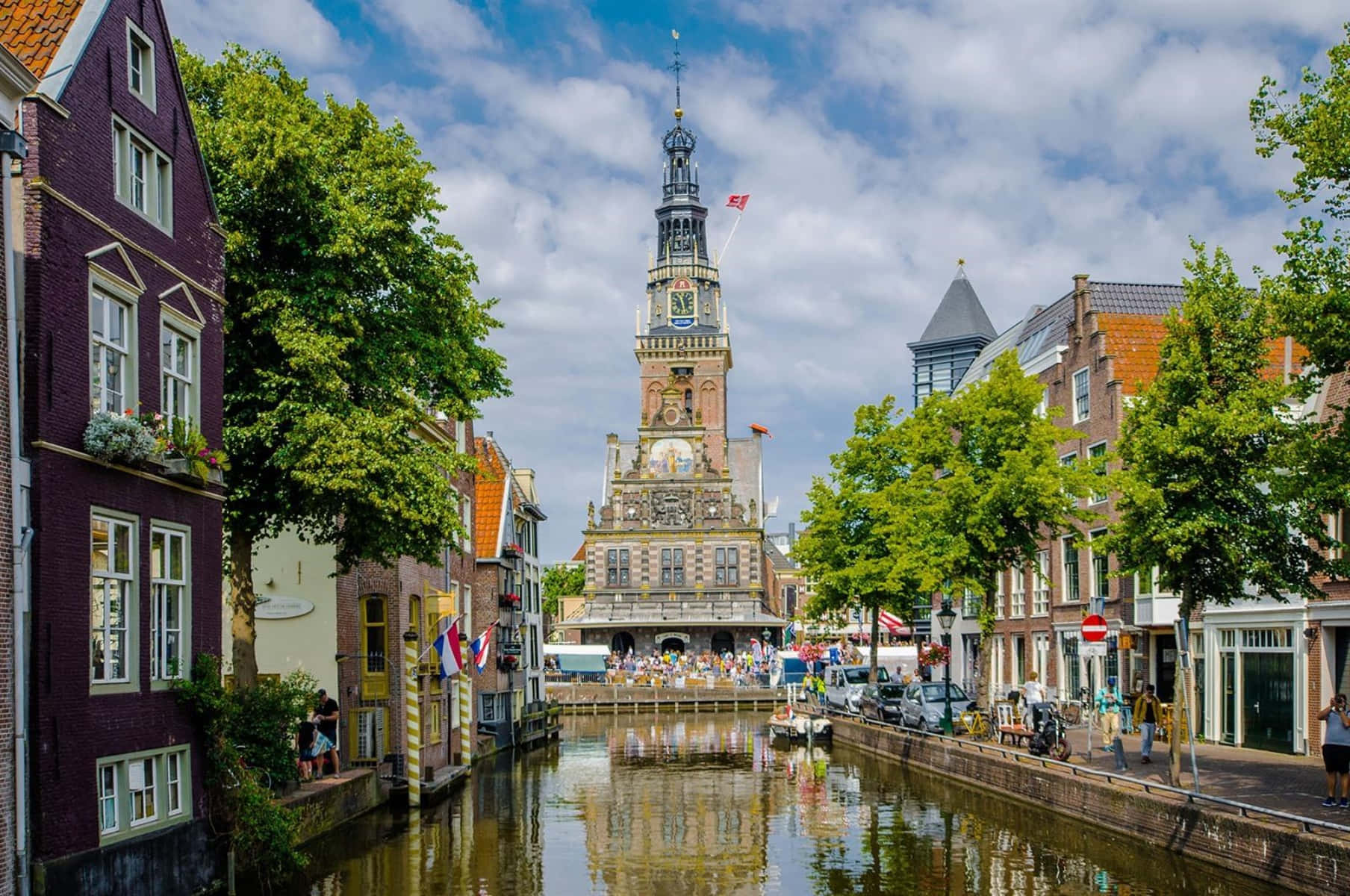 Alkmaar, canal, historical tower, HD Desktop Wallpaper