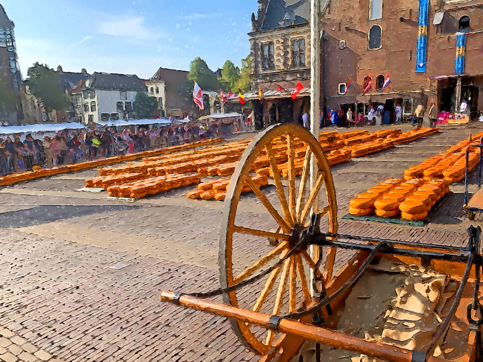 Alkmaar, cheese market, golden cheese wheels, HD Desktop Wallpaper