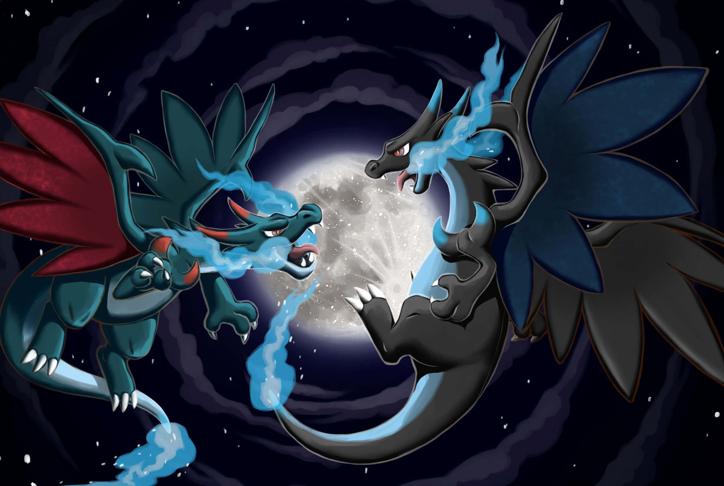 Mega Pokemon, dragon Pokémon, cosmic battle, 2K Desktop Wallpaper