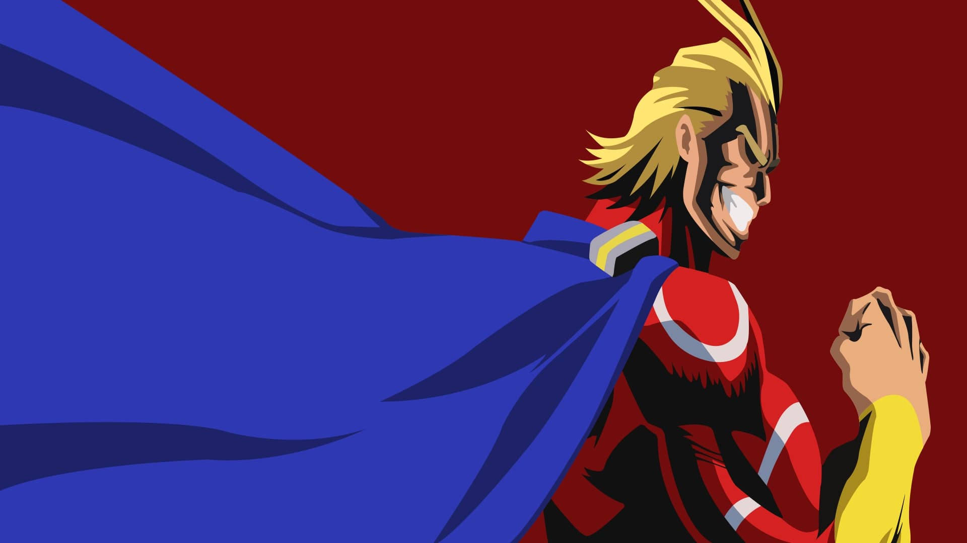 All Might, blue cape, spiky blonde hair, Full HD Desktop Wallpaper