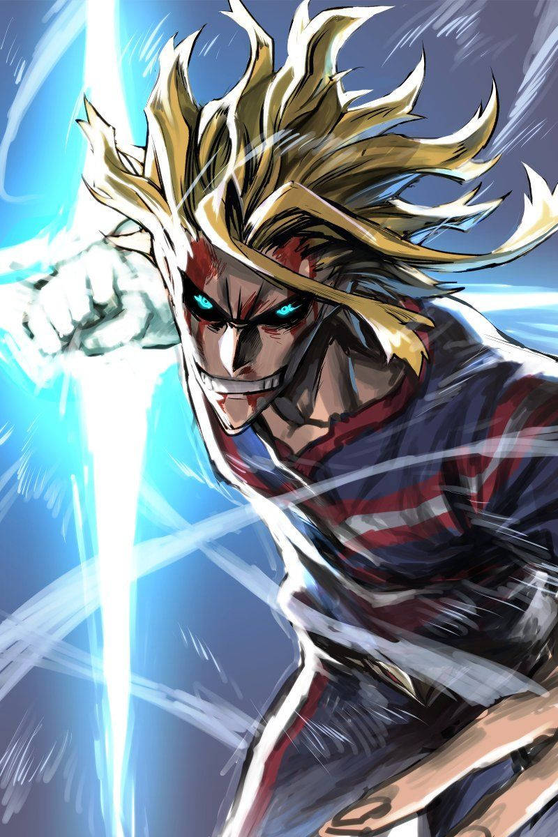 All Might, spiky blonde hair, glowing blue eyes, SD Phone Wallpaper