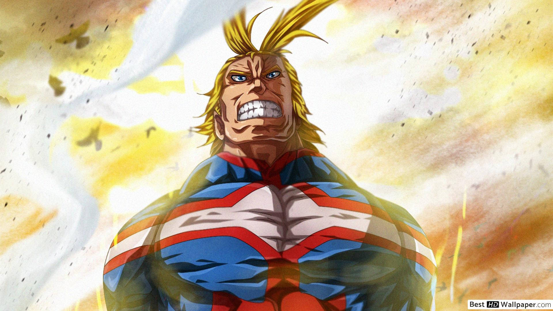 All Might, spiky blonde hair, roars fiercely, Full HD Desktop Wallpaper
