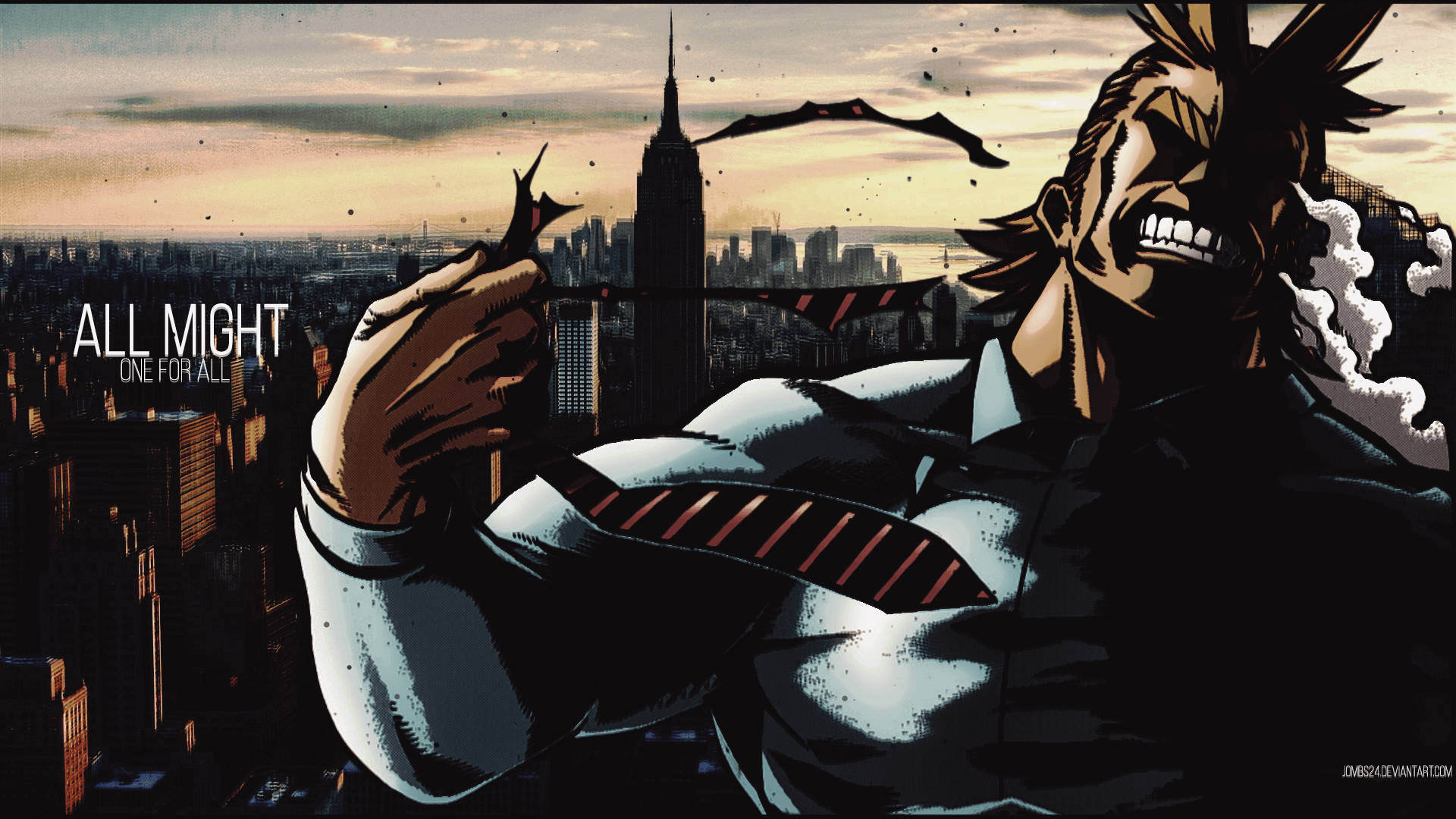 All Might, cityscape, sunset, Full HD Desktop Wallpaper