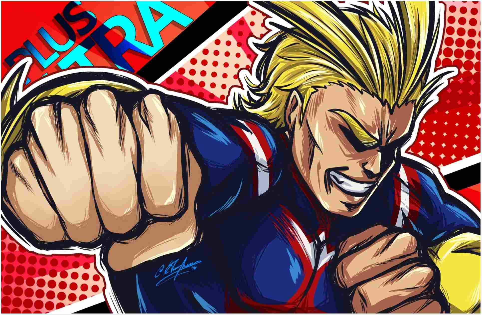 All Might, spiky blonde hair, comic book style, Full HD Desktop Wallpaper