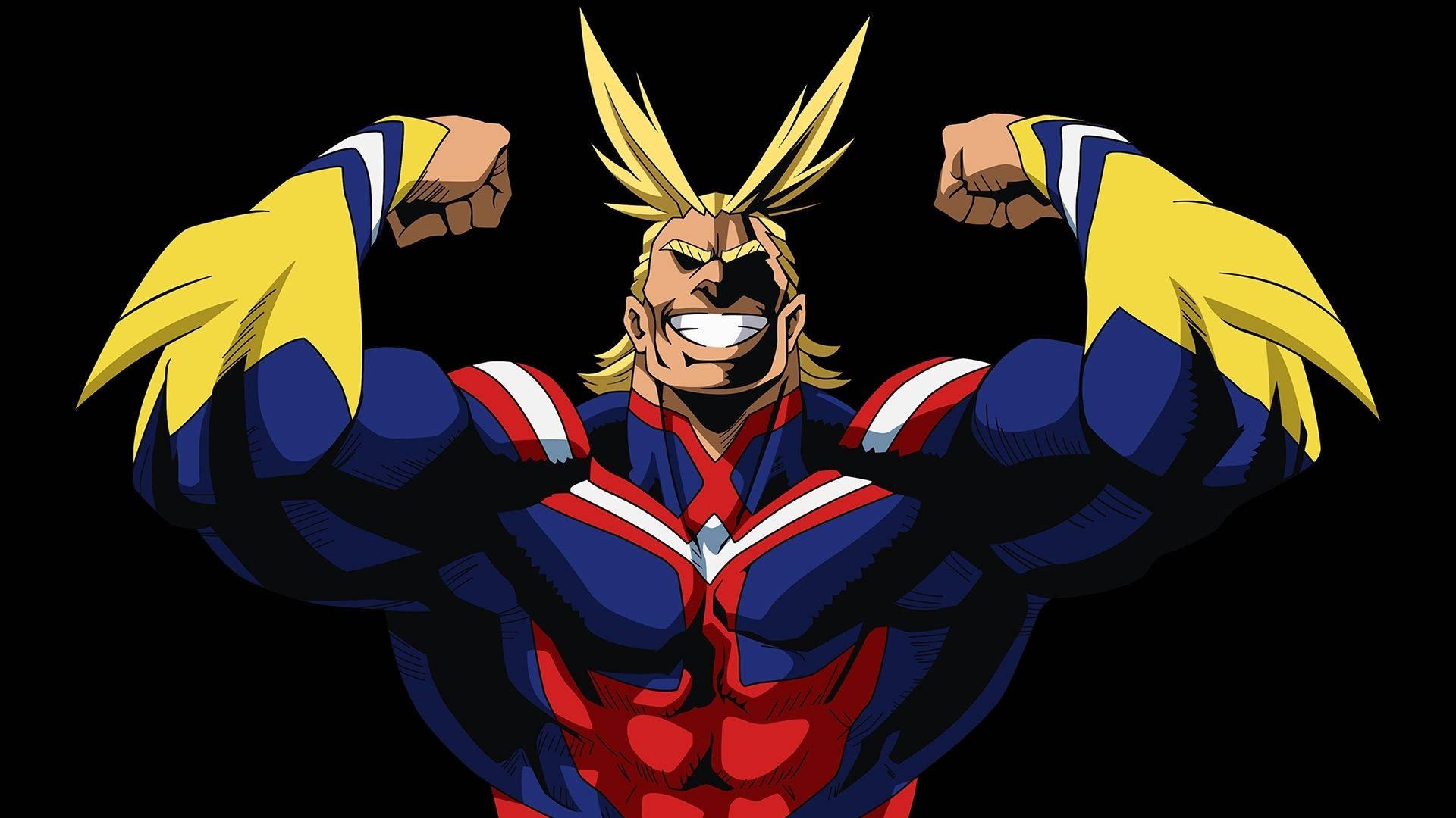 All Might, spiky blonde hair, bold red blue and yellow suit, Full HD Desktop Wallpaper