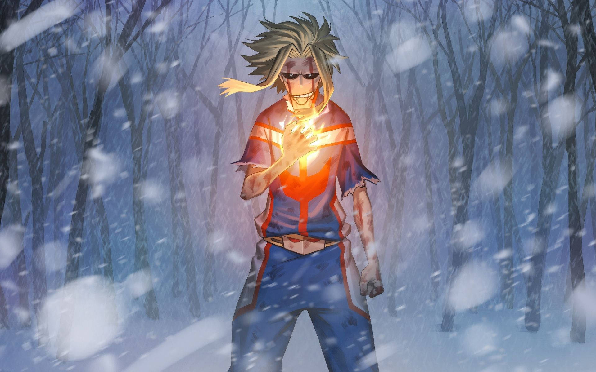 All Might, fiery hand, spiky-haired anime character, Full HD Desktop Wallpaper
