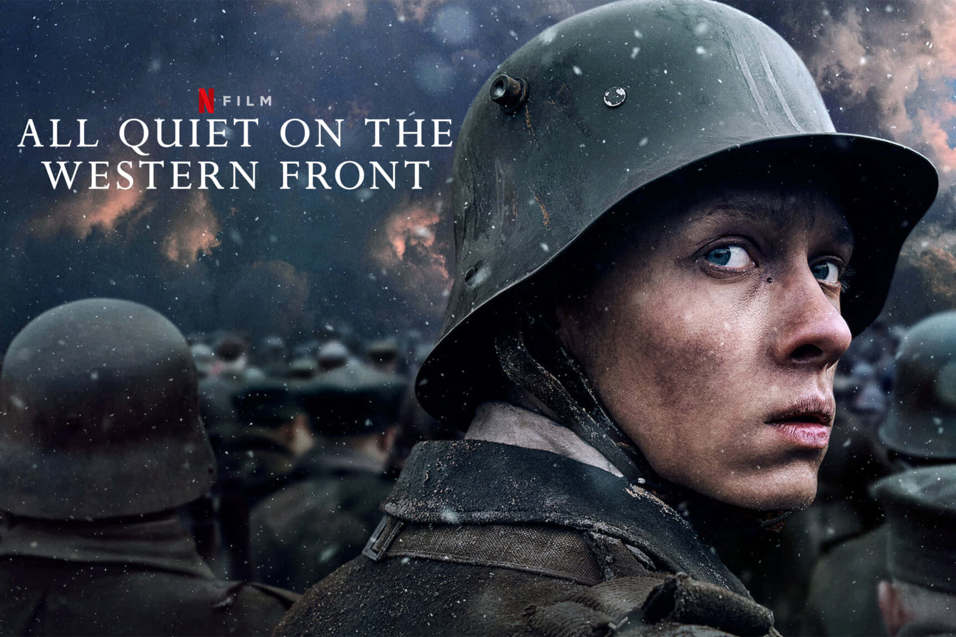 All Quiet On The Western Front, muddy helmet, falling snow, Full HD Desktop Wallpaper