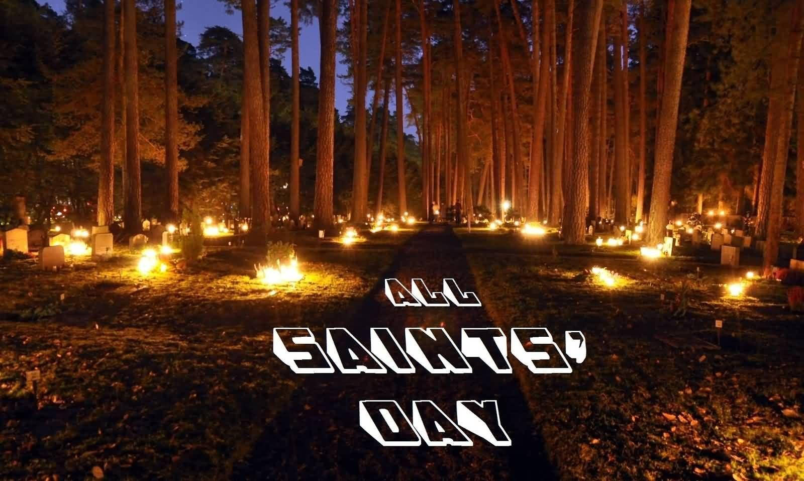All Saints Day, forest cemetery, dusk, HD Desktop Wallpaper