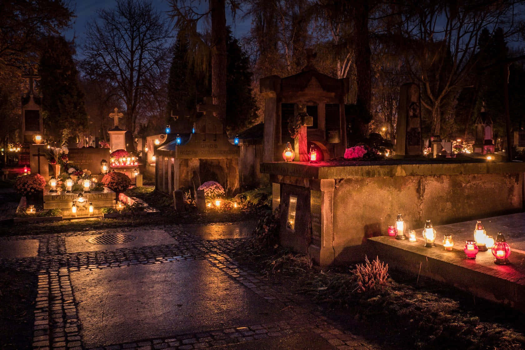 All Souls' Day, cemetery, night, HD Desktop Wallpaper