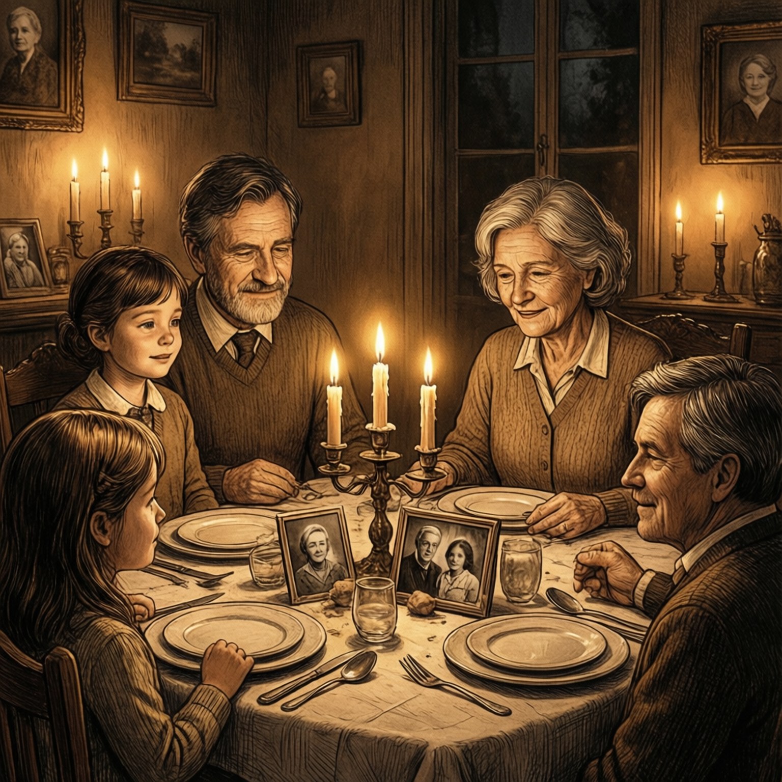 candlelit dinner, four generations, wooden table, HD Desktop Wallpaper