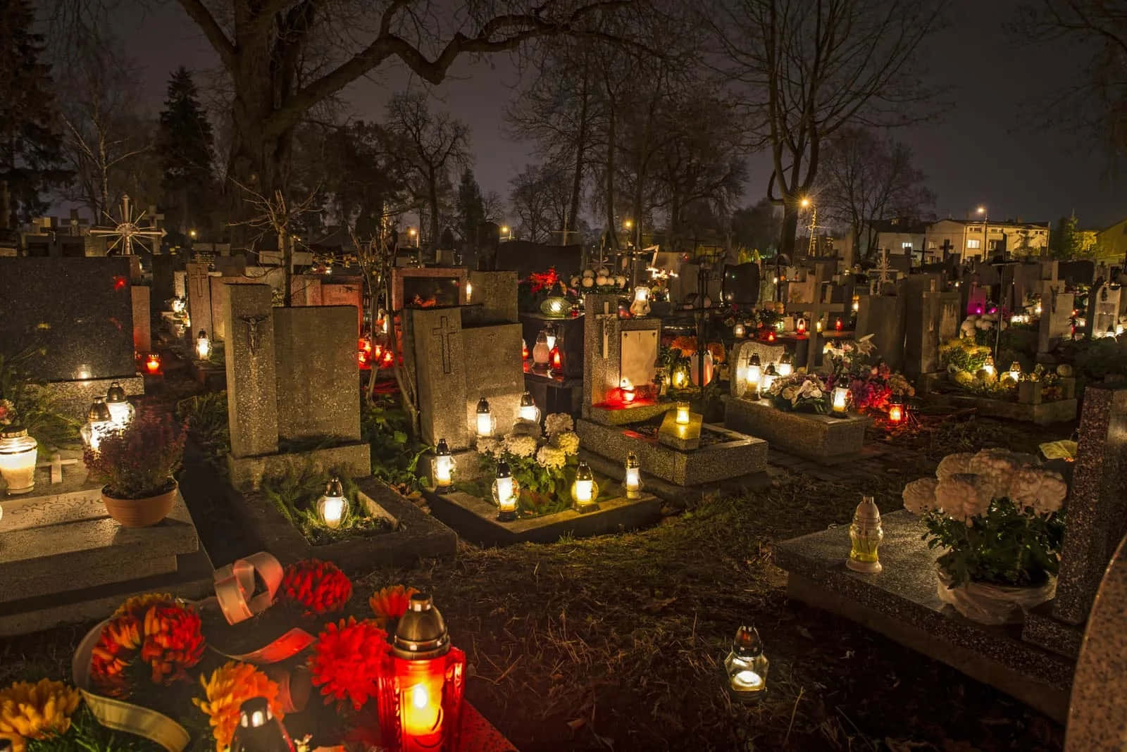 All Souls Day, cemetery, lanterns, HD Desktop Wallpaper