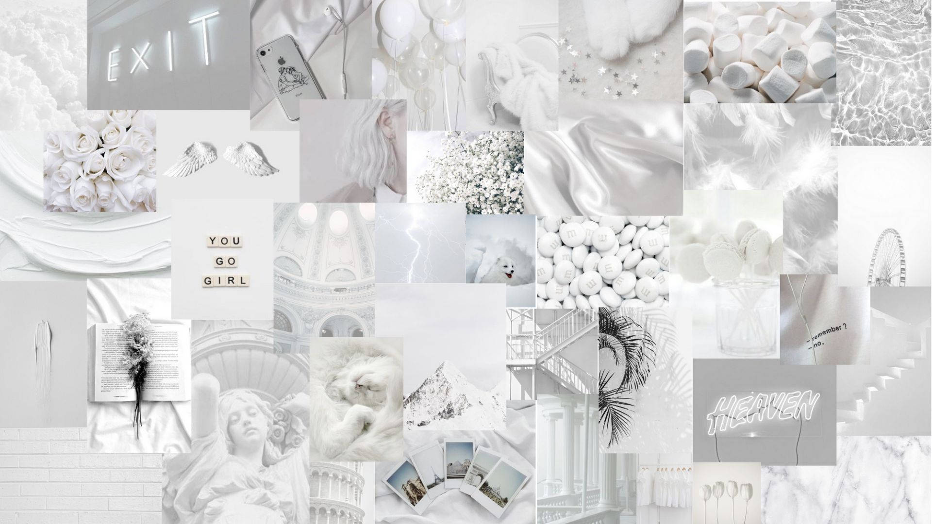 white-themed objects, roses, feathers, Full HD Desktop Wallpaper