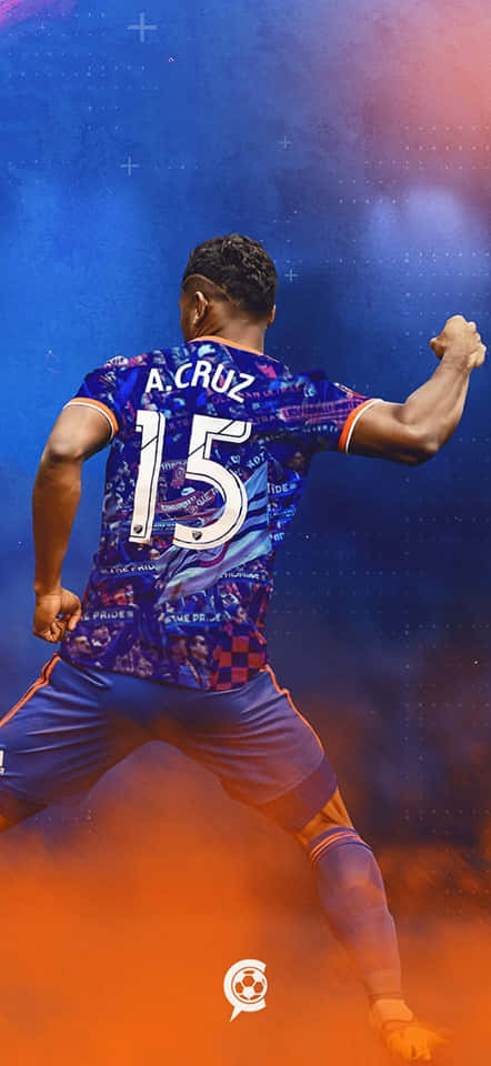Allan Cruz, number 15 jersey, vibrant blue and orange gradient background, SD Phone Wallpaper