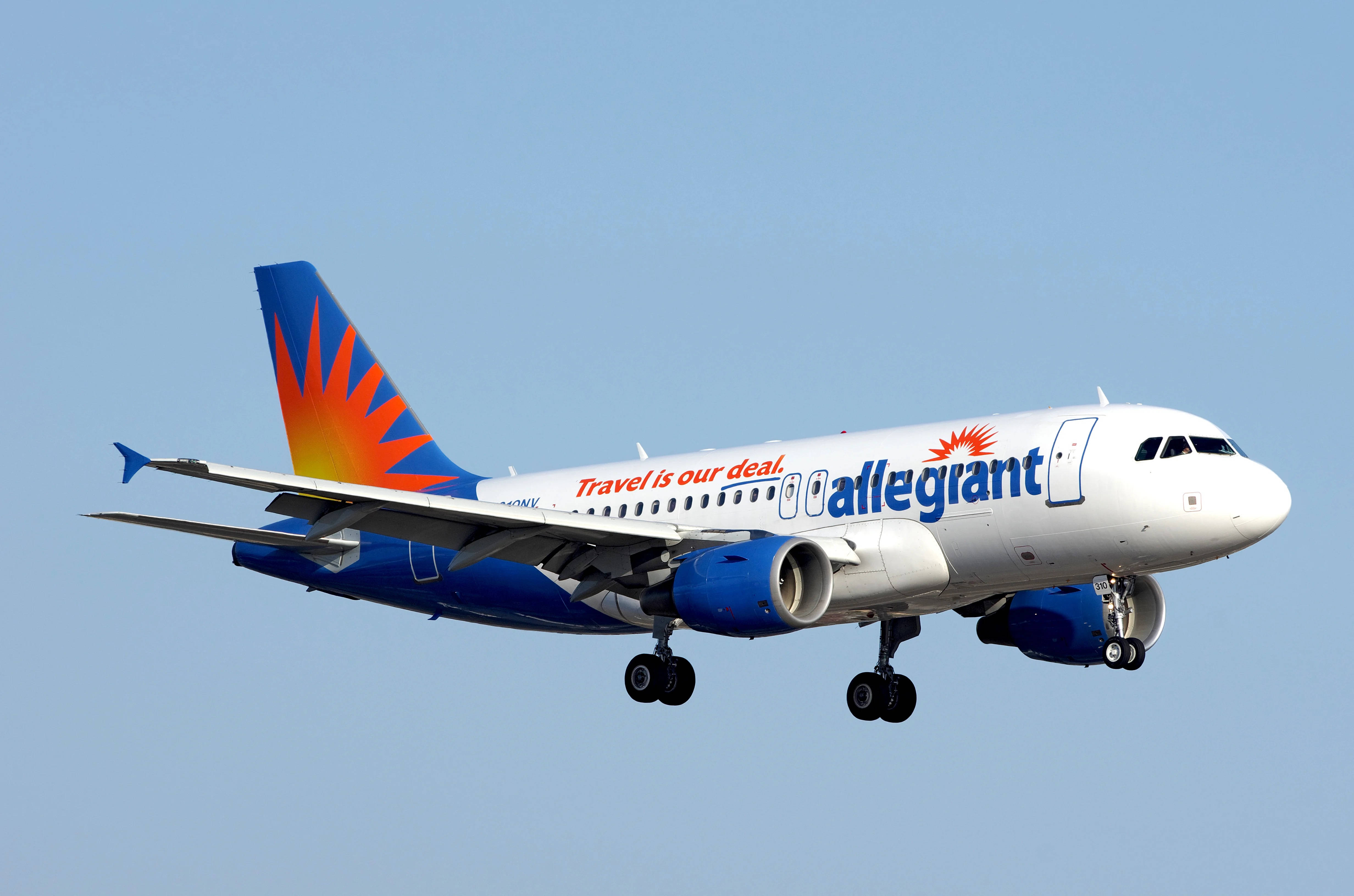 Allegiant Air, blue and white, sunburst tail design, 4K Desktop Wallpaper