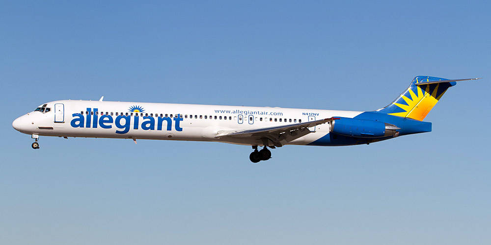 Allegiant Air, blue and yellow livery, passenger jet, SD Desktop Wallpaper
