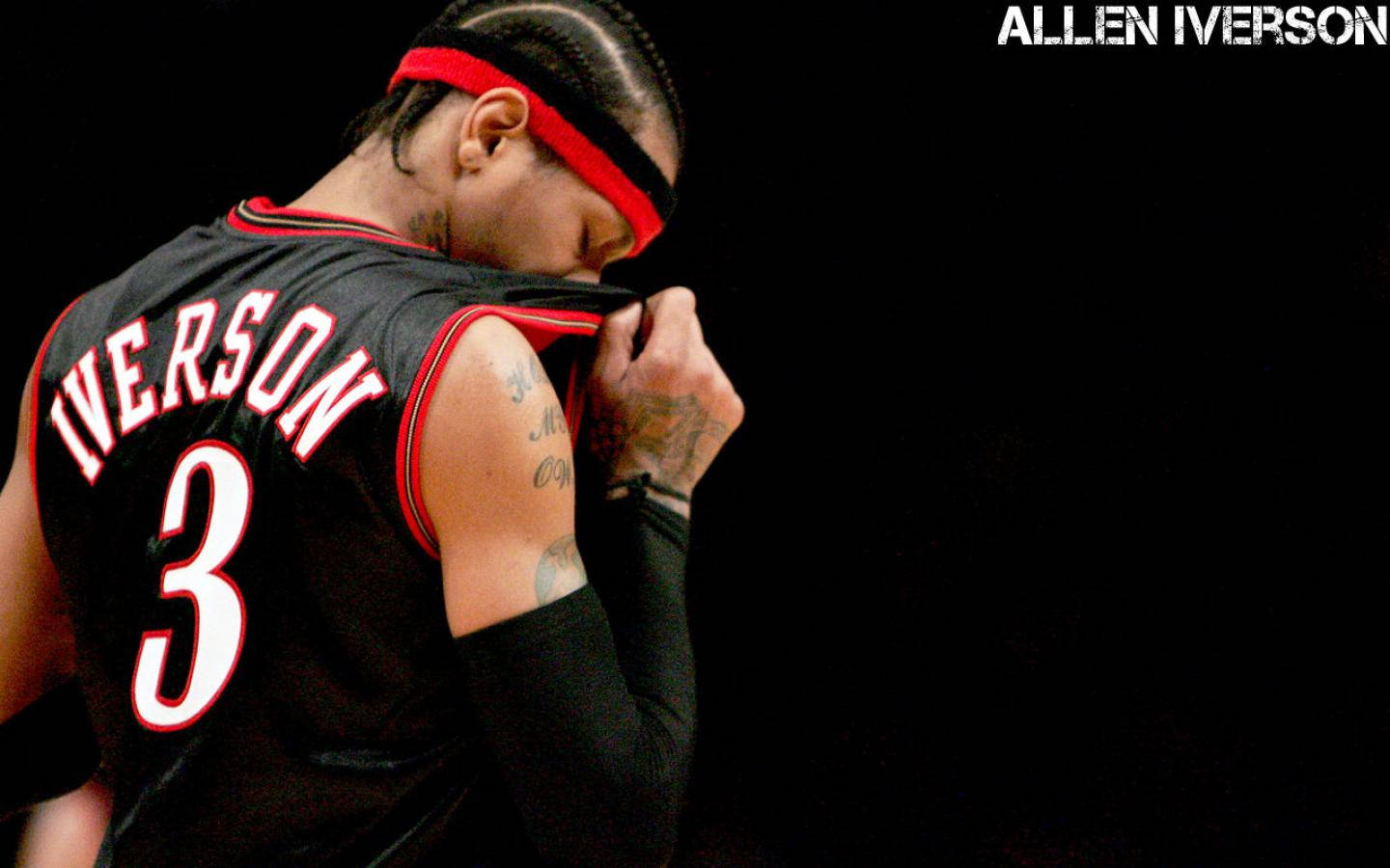 Allen Iverson, black number 3 jersey, red trim, HD Desktop Wallpaper