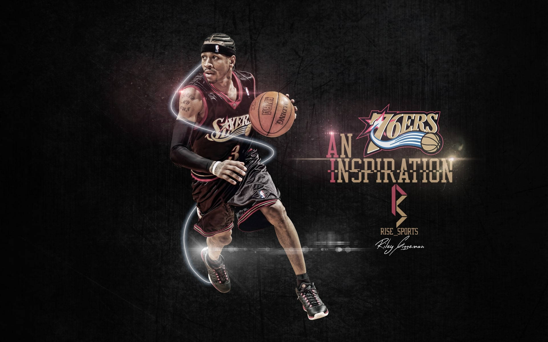 Allen Iverson, 76ers jersey, line art graphic, Full HD Desktop Wallpaper