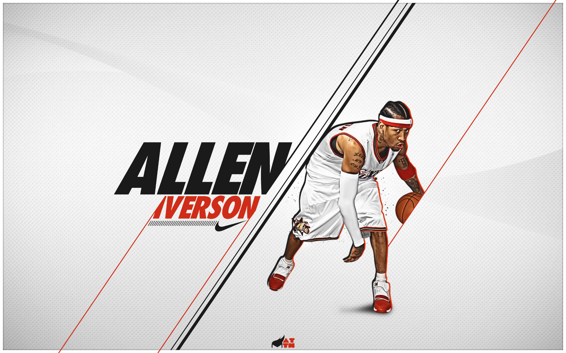 Allen Iverson, white jersey, dynamic diagonal lines, Full HD Desktop Wallpaper