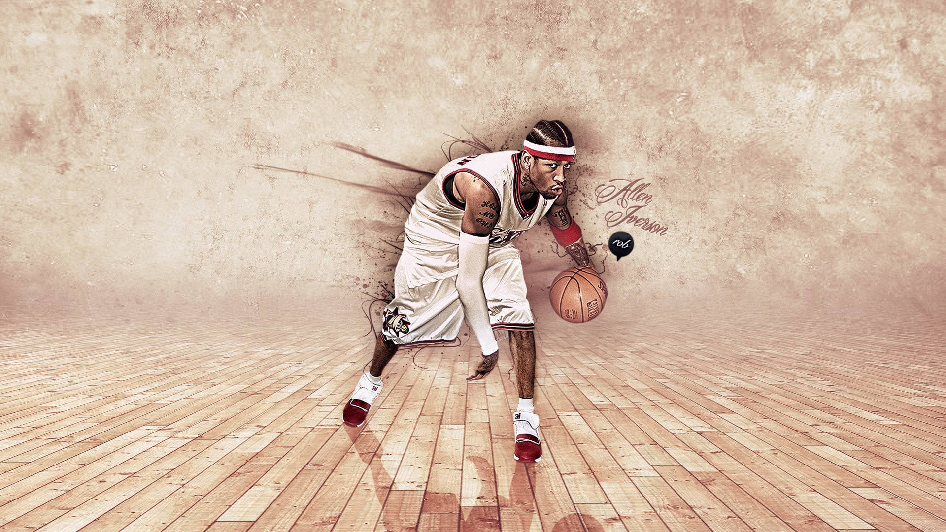 Allen Iverson, dribbling, wooden floor, Full HD Desktop Wallpaper