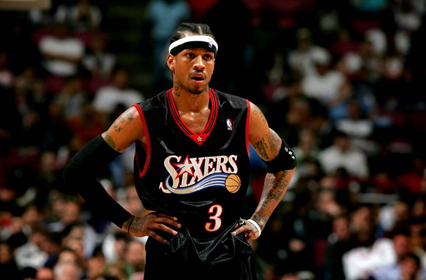 Allen Iverson, black Sixers jersey, number 3, HD Desktop Wallpaper