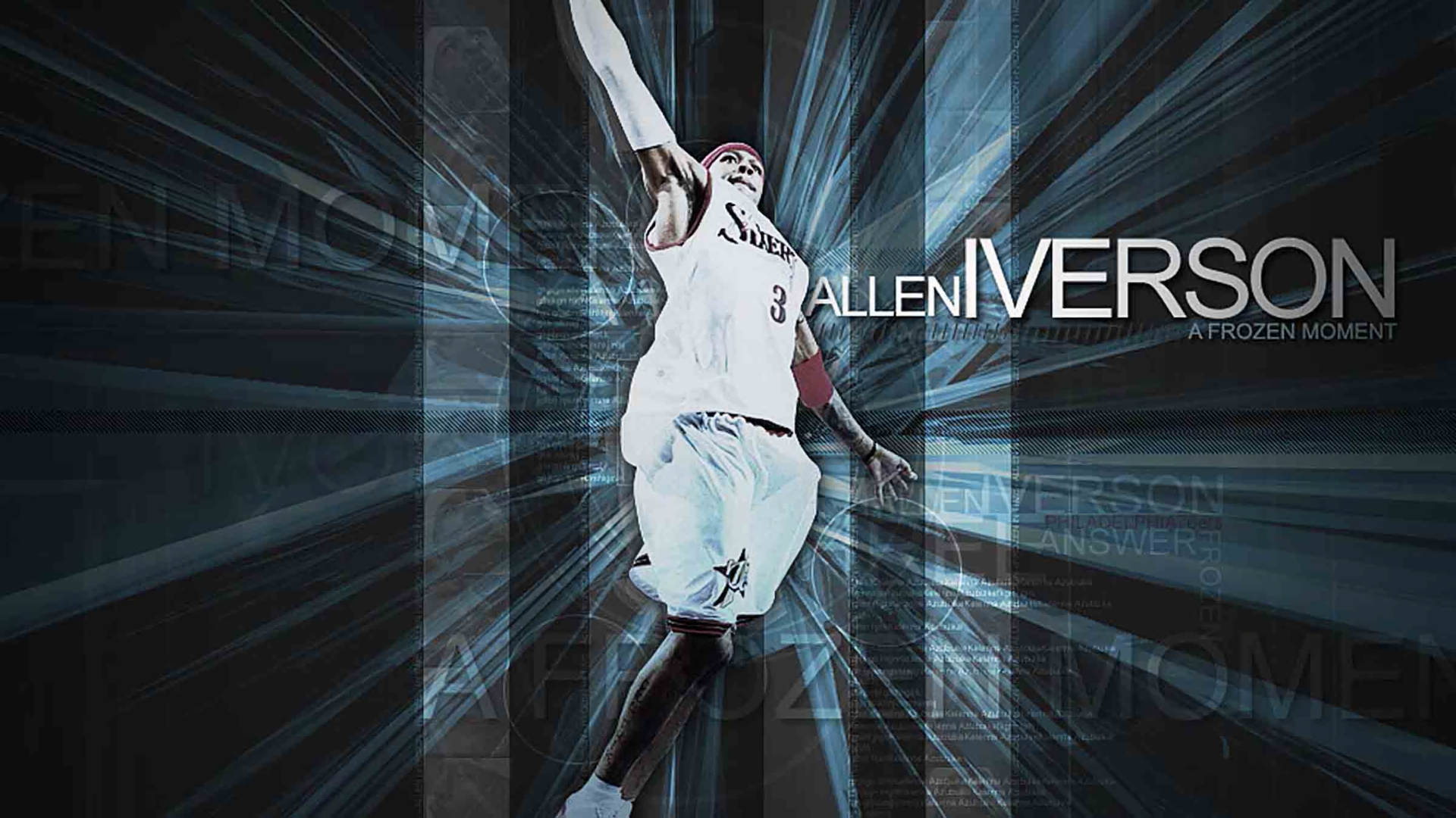 Allen Iverson, blue black abstract backdrop, midair dunking basketball, Full HD Desktop Wallpaper