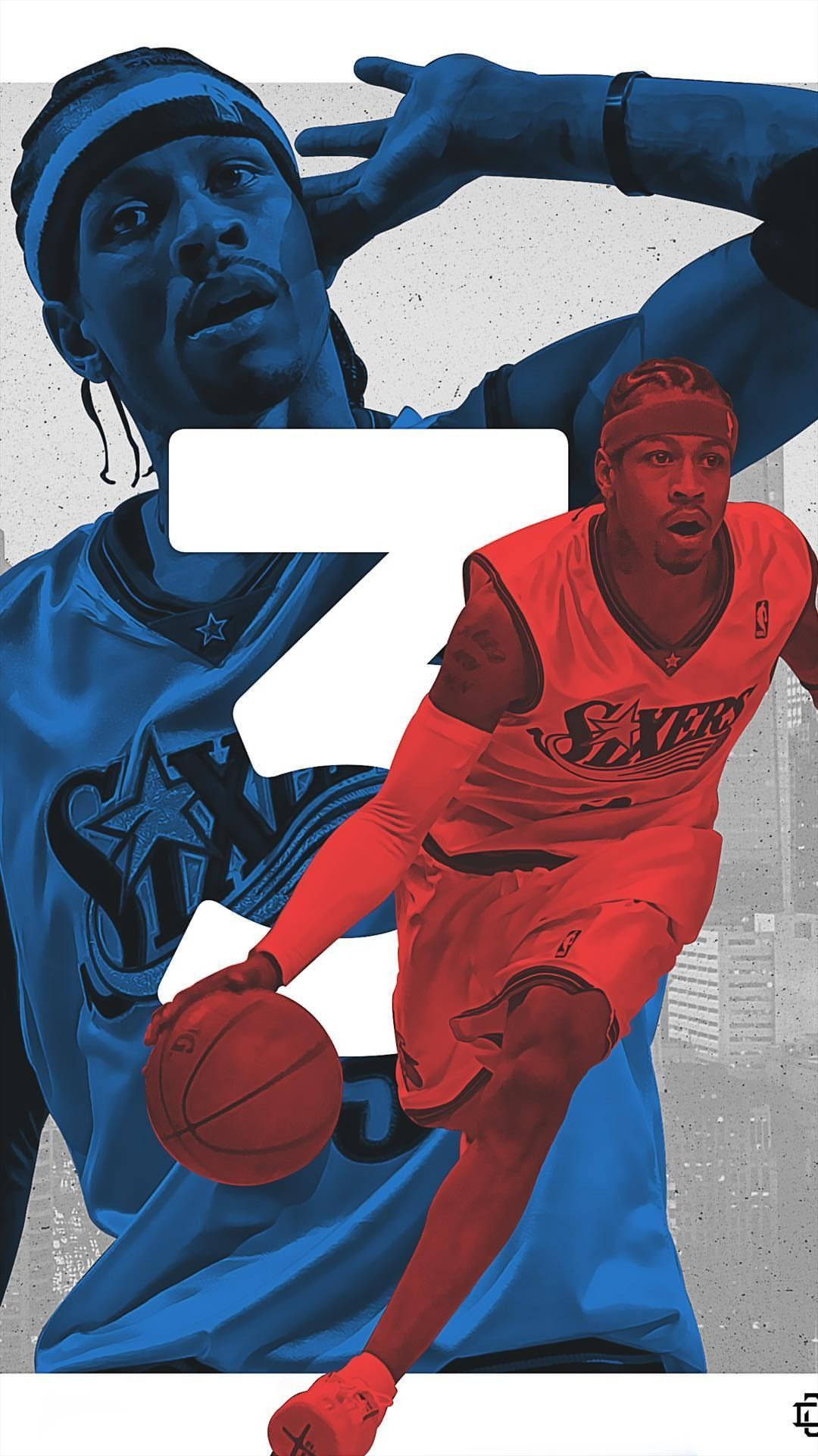 Allen Iverson, red jersey, blue jersey, Full HD Phone Wallpaper