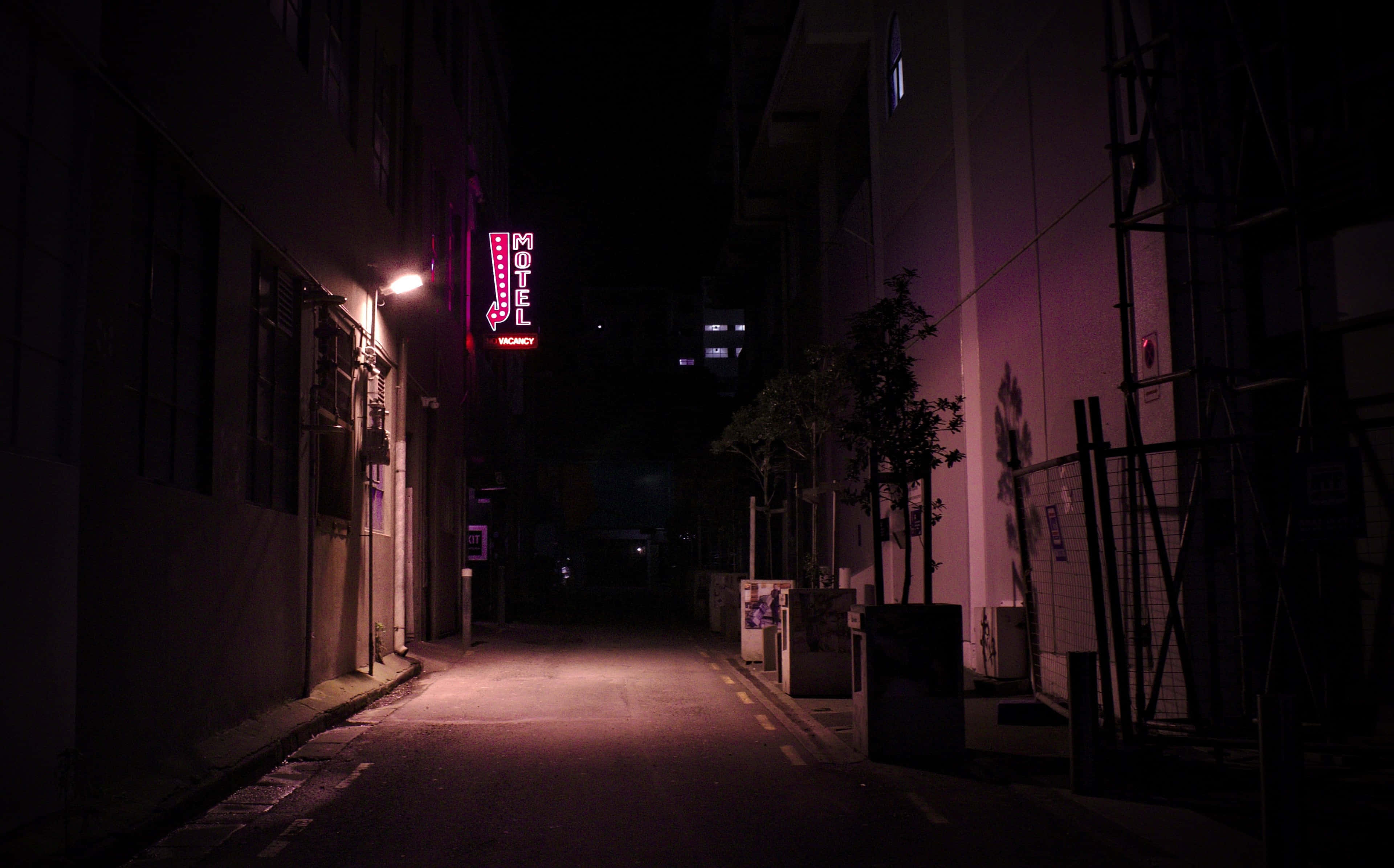 neon motel sign, pink neon, wet pavement, 4K Desktop Wallpaper