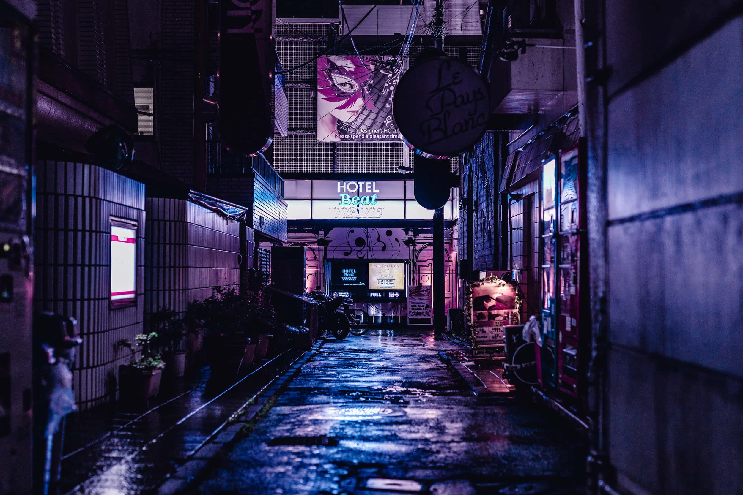 alleyway, city, night, Full HD Desktop Wallpaper