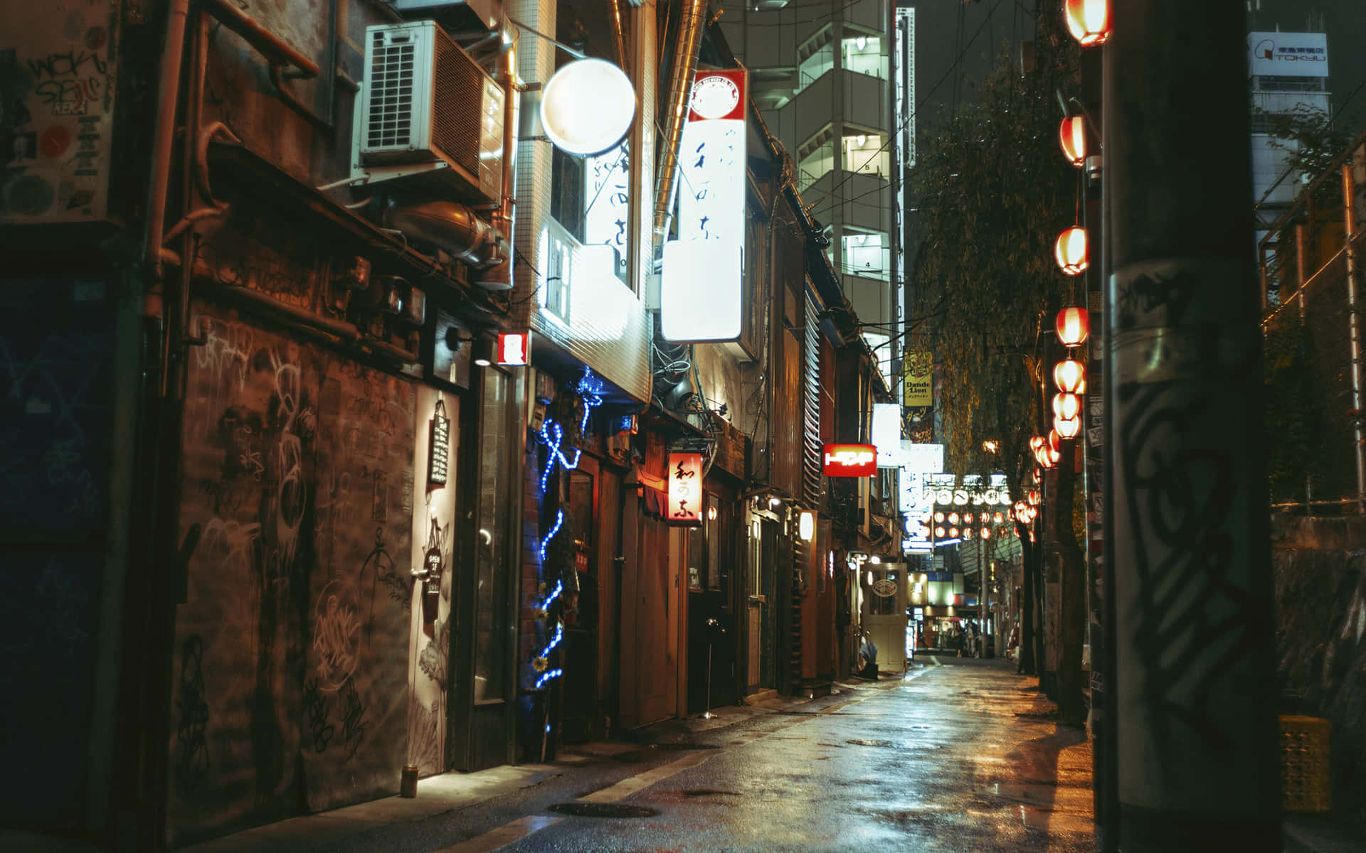 alleyway, Japanese city, rainy alley, Full HD Desktop Wallpaper