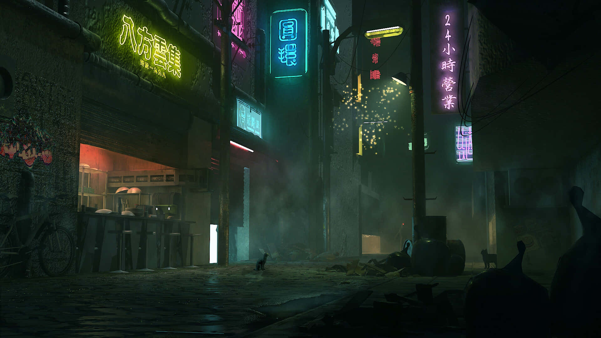 neon-lit alleyway, night, glowing signs in Chinese characters, Full HD Desktop Wallpaper