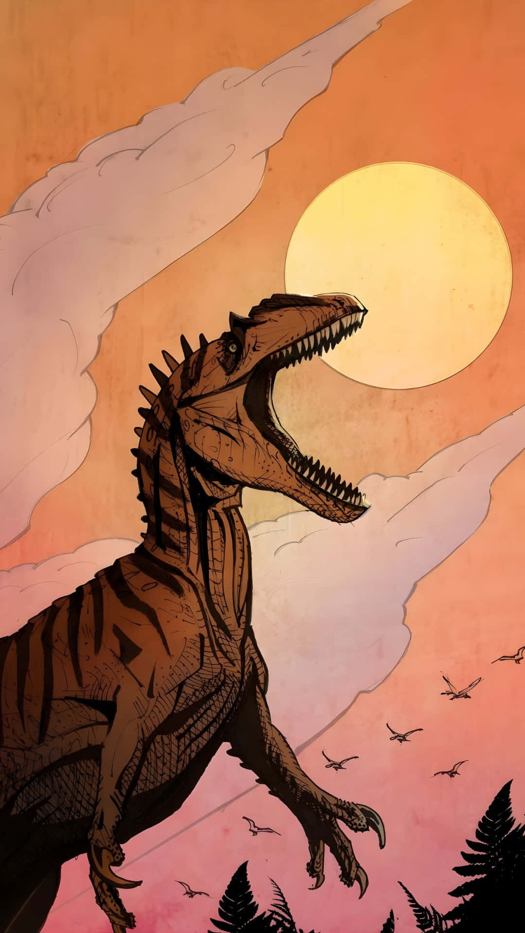 Allosaurus, roaring, sunset, Full HD Phone Wallpaper